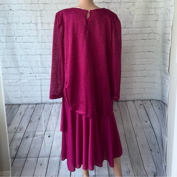 Risa Ann Dark Pink Shoulder Padded long sleeve dress size L - Picture 7 of 10